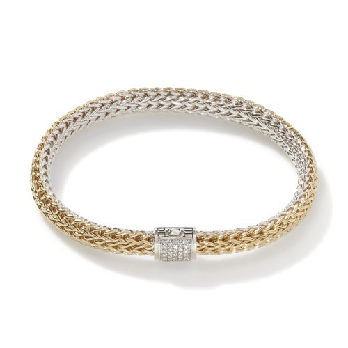 John Hardy 6.5mm Icon Reversible Silver and Gold Bracelet with Diamonds