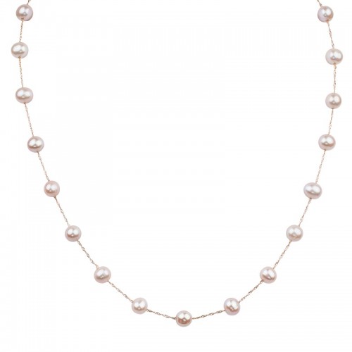 14K Rose Gold Tin Cup Pearl Necklace
