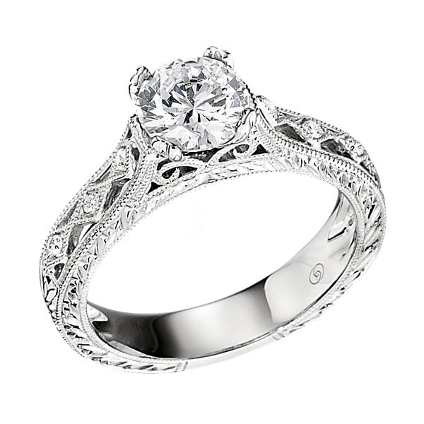 Engraved Engagement Ring with Diamond Accents