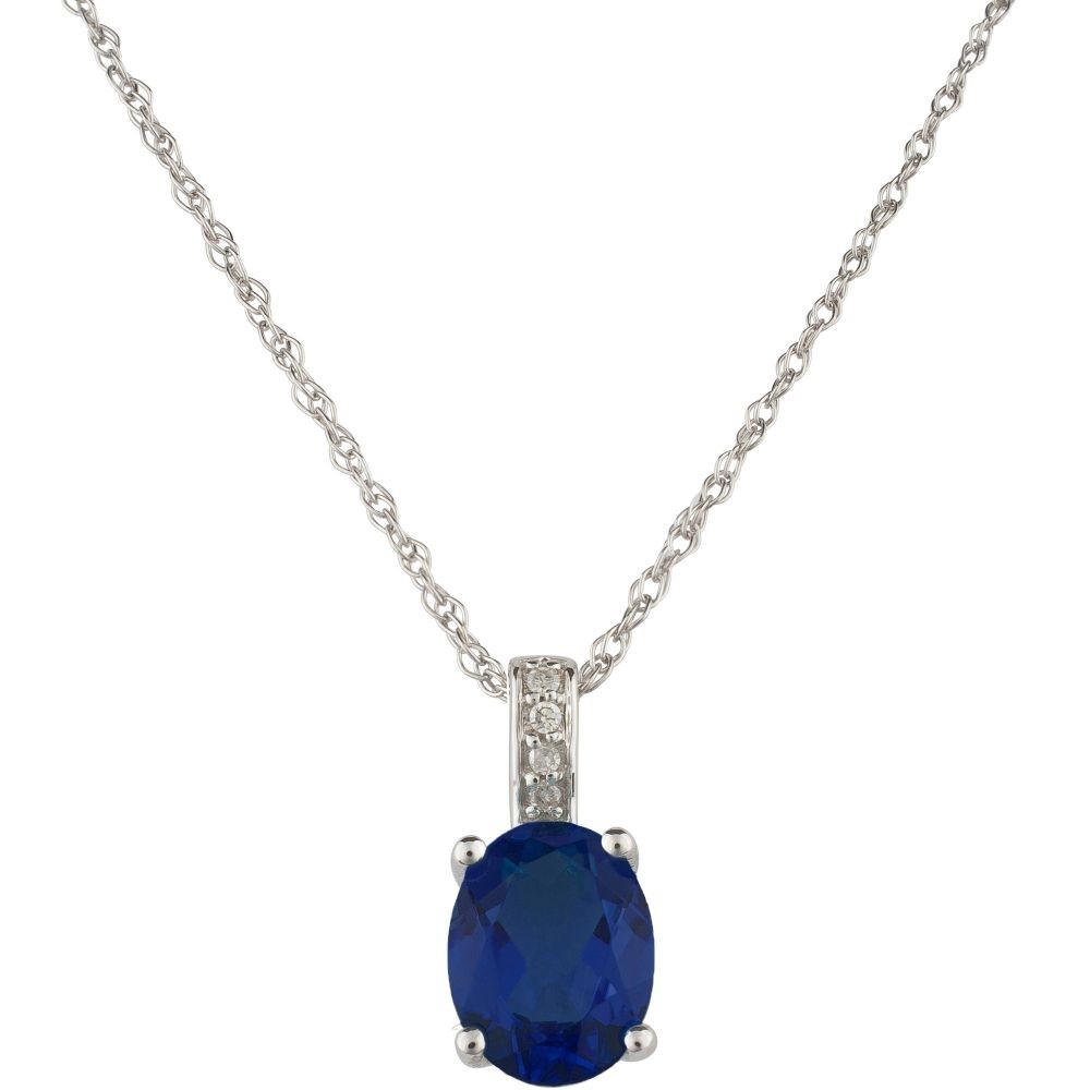 14W Oval Blue Sapphire and Diamond September Birthstone Pendant