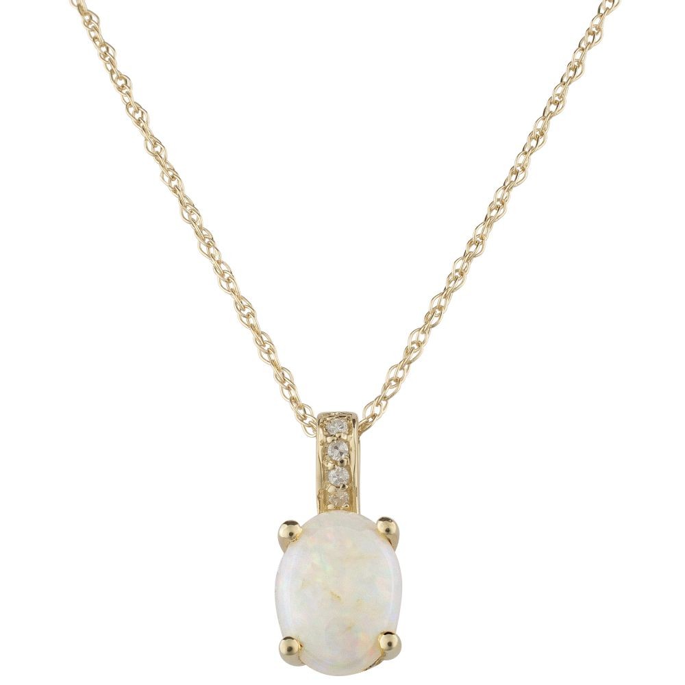 14Y Oval Opal and Diamond October Birthstone Pendant