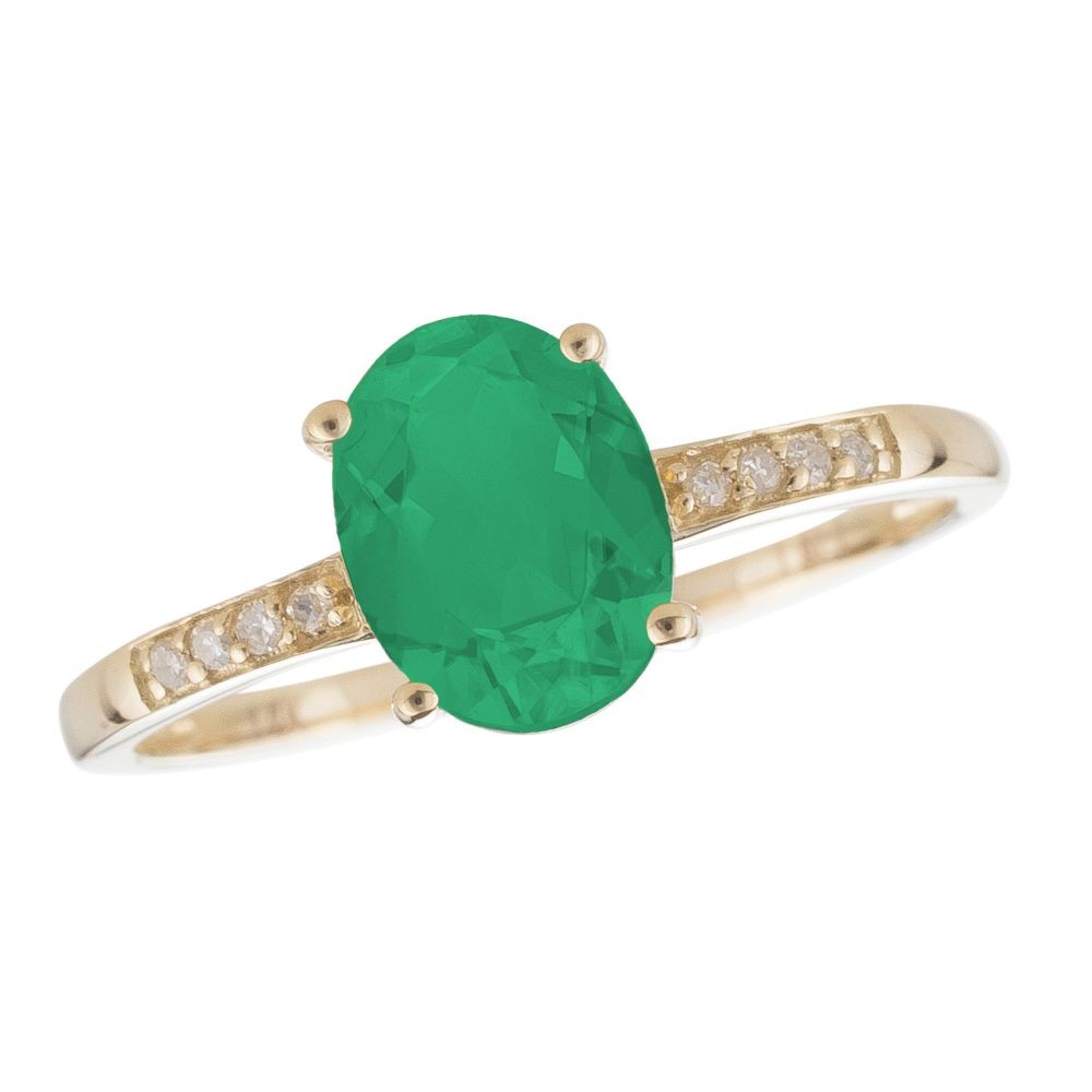 14Y Oval Emerald and Diamond May Birthstone Ring