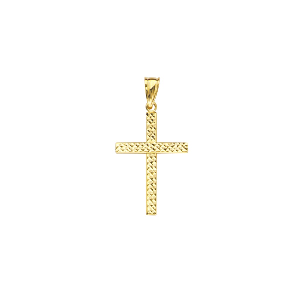 14K Yellow Gold Diamond Cut Cross Pendant