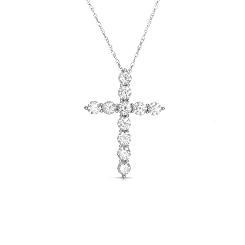 14K White Gold 0.10ct Diamond Cross Necklace