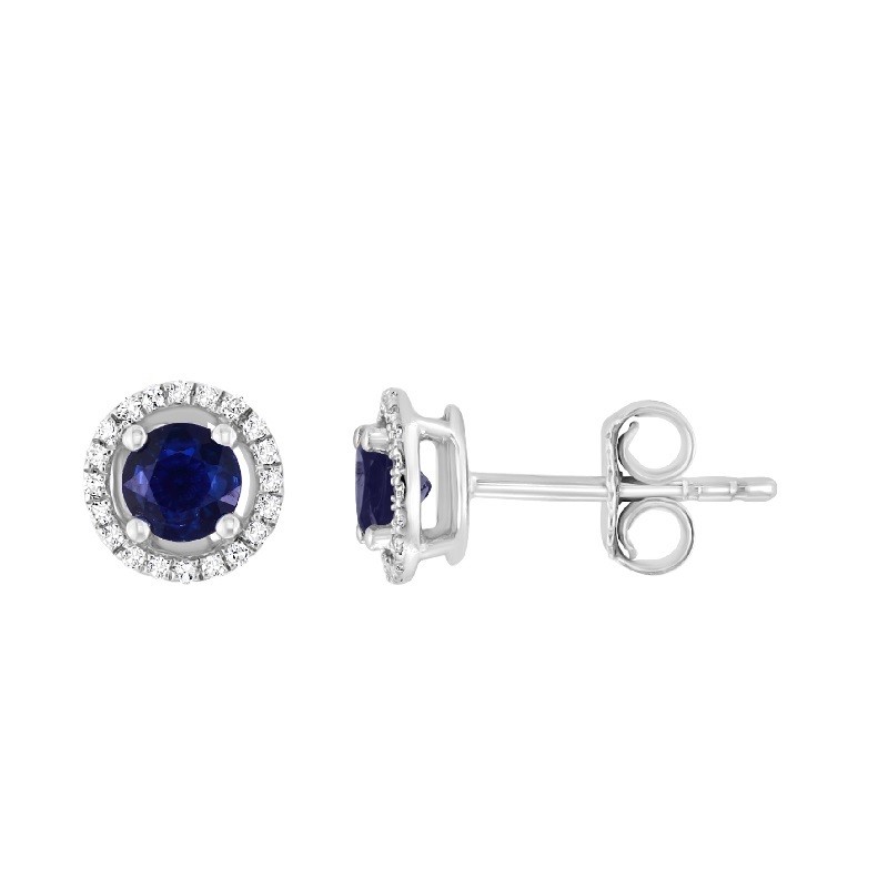 14W Round Sapphire Studs with Halo Earrings