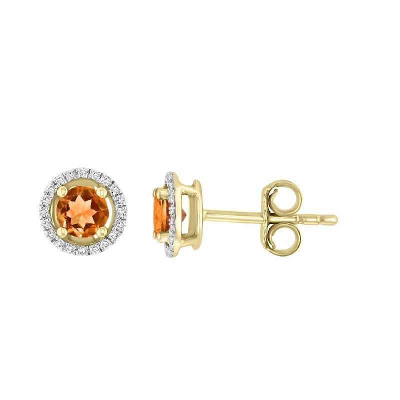 14Y Round Citrine Studs with Halo Earrings