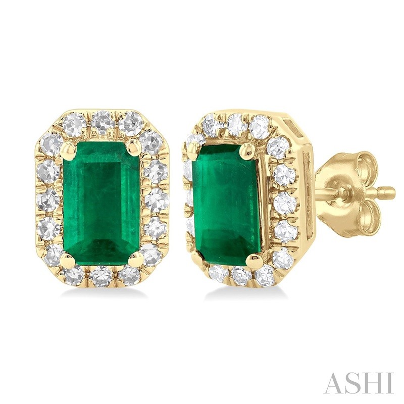 Ashi Emerald and Diamond Halo Earrings