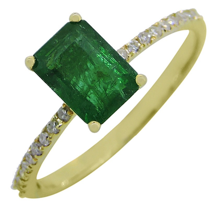 14Y Emerald Ring with Pavé Band