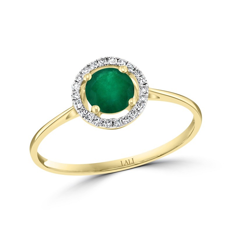 14Y Round Emerald Ring with Halo