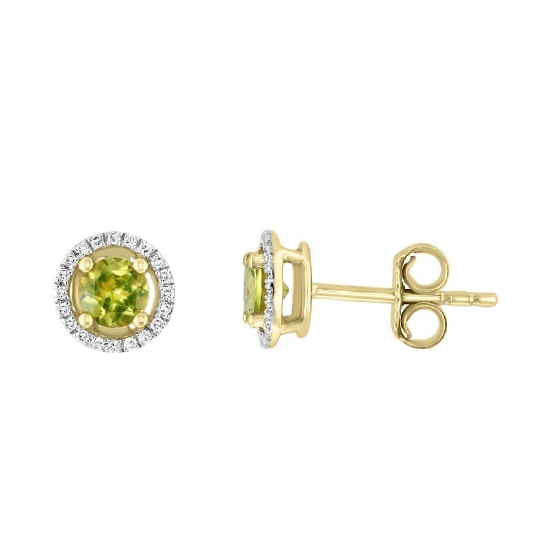 14Y Round Peridot Studs with Halo