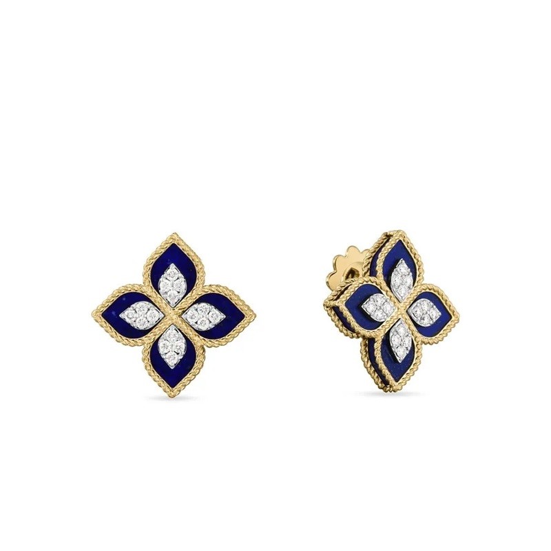 Roberto Coin Venetian Princess Blue Lapis and Diamond Flower Earrings