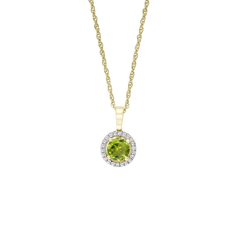 14Y Round Peridot Pendant with Halo