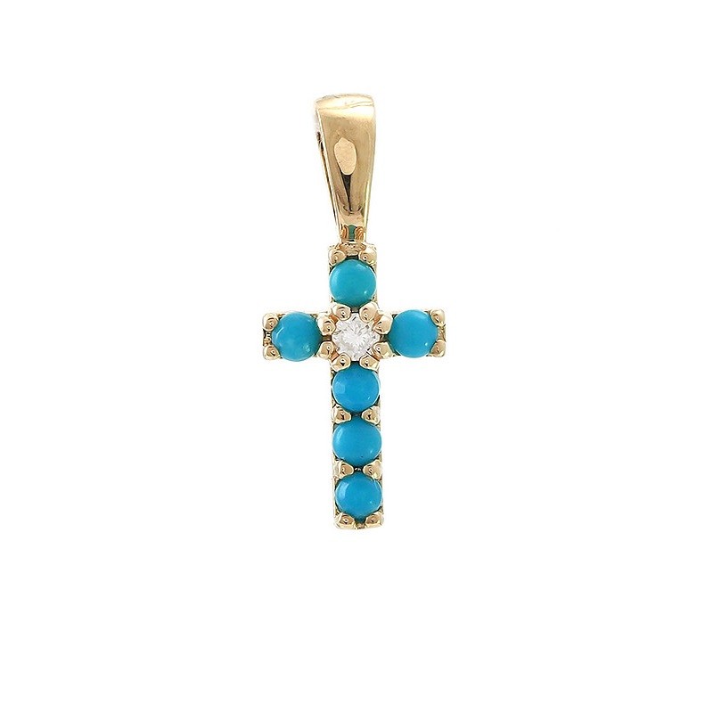 Petite Turquoise and Diamond Cross Pendant