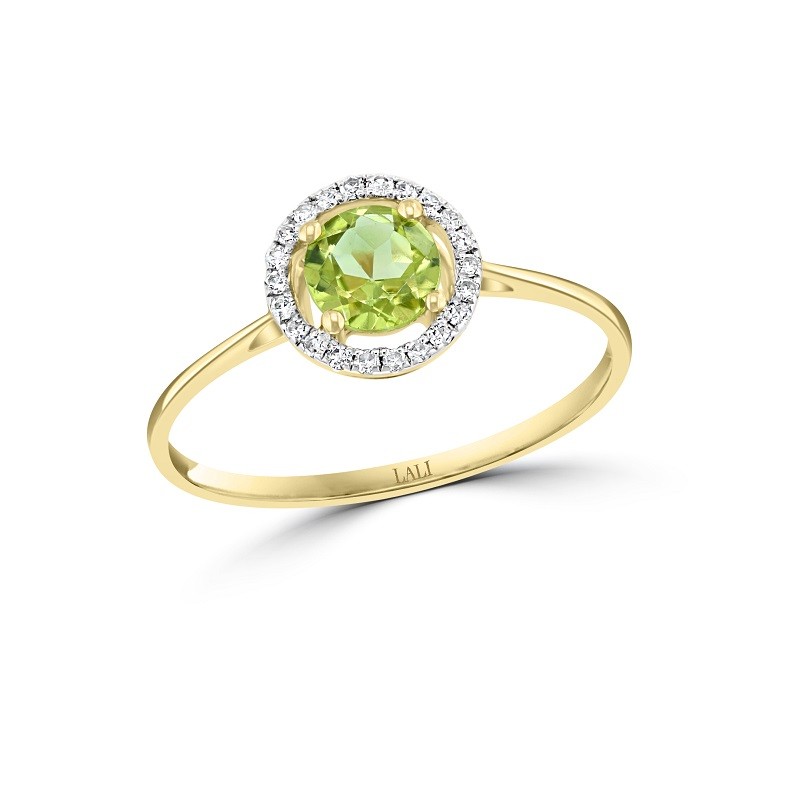 14Y Round Peridot with Halo Ring