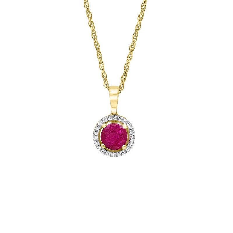 14Y Round Ruby Pendant with Halo