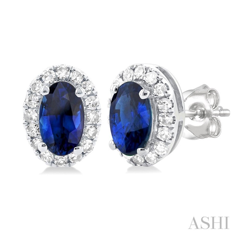 Ashi Oval Sapphire and Diamond Halo Earrings