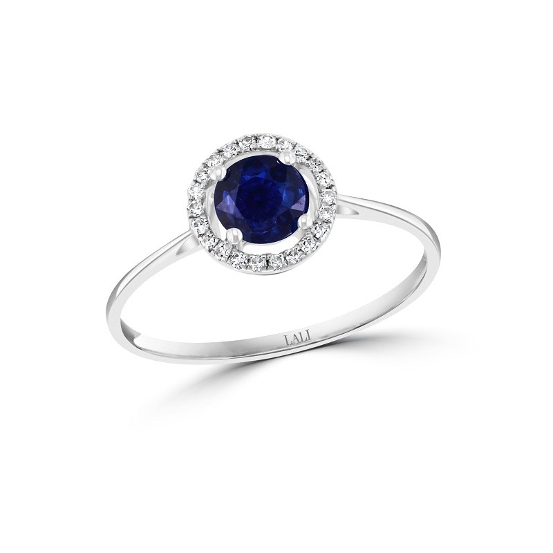 14W Round Sapphire Ring with Halo