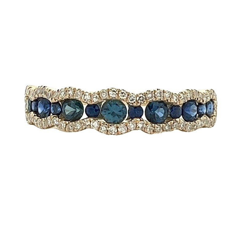 14Y Sapphire and Diamond Wave Ring