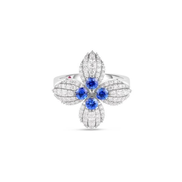 Roberto Coin 18K Diamond and Blue Sapphire Flower Ring