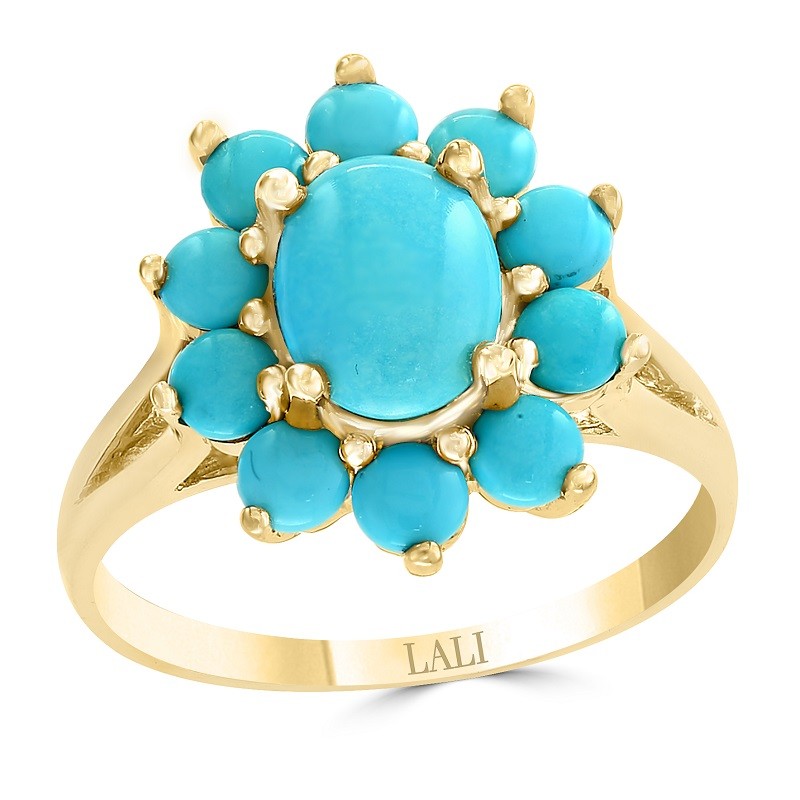 14Y Turquoise Flower Ring