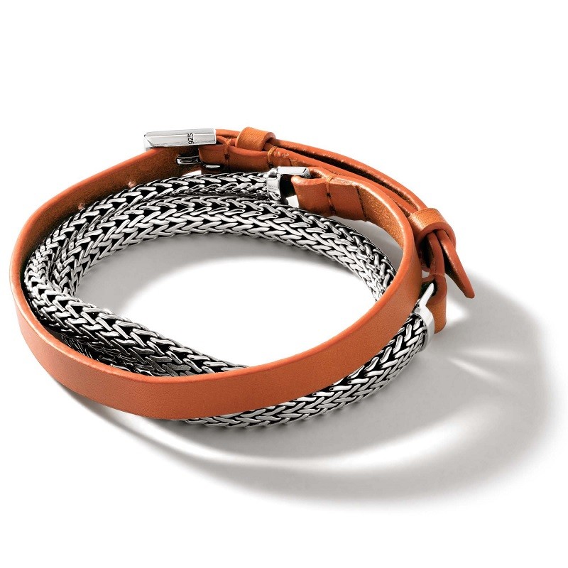 John Hardy Orange Icon Leather Wrap Bracelet