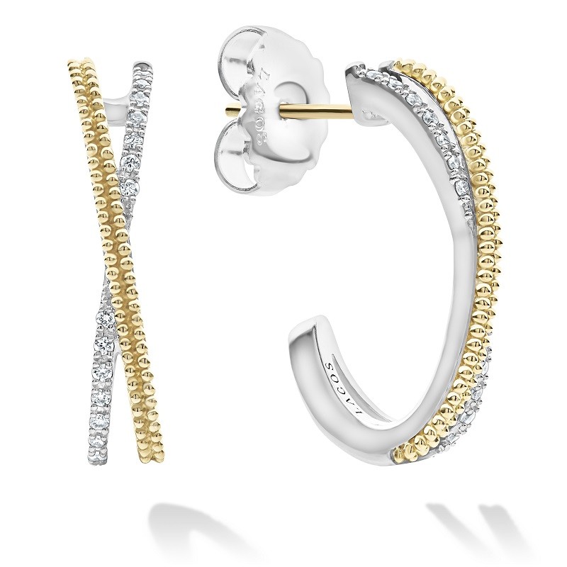 Lagos Thin Gold Caviar X Diamond Earrings