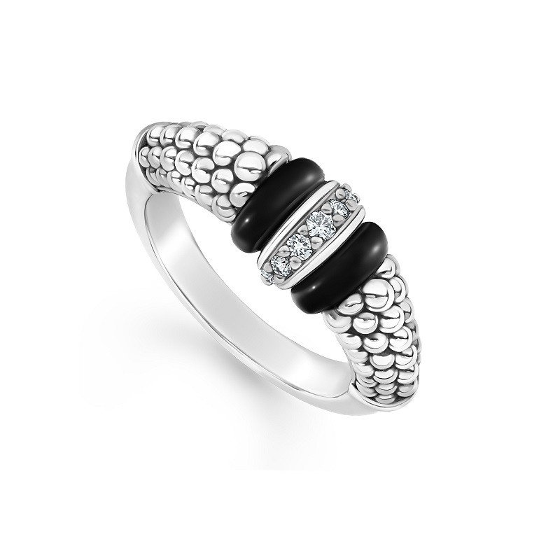 Lagos Ceramic Diamond Caviar Ring
