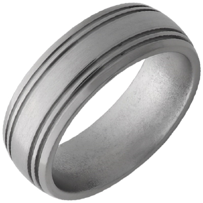 TITANIUM DOMED BAND WITH GROOVES AND SATIN FINISH