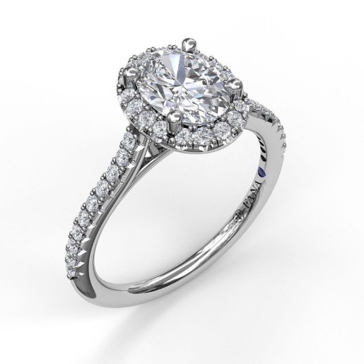 Fana Delicate Oval Shaped Halo and Pavé Band Engagement Ring