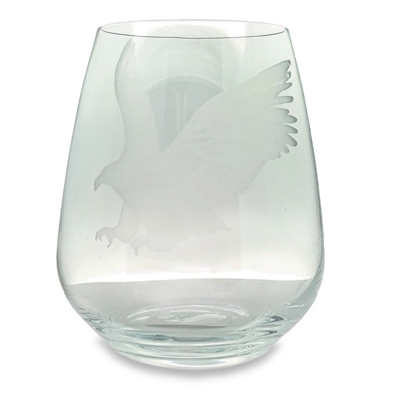 Etched Eagle Stemless Wine Glass