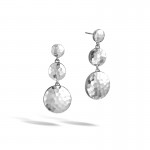 Dot Triple Drop Linear Hammered Earrings in Silver