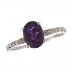 14K White Gold Oval Amethyst and Diamond February Birthstone Ring