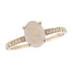 14Y Oval Opal and Diamond October Birthstone Ring