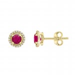 14Y Round Ruby Studs with Halo