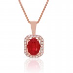 14KP Oval Ruby Pendant with Halo