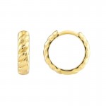 14K Yellow Gold Ribbed Huggie Hoops