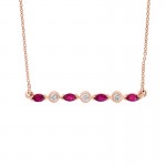 14K Rose Gold Ruby and Diamond Bar Necklace