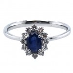 14K White Gold Sapphire Ring with Halo