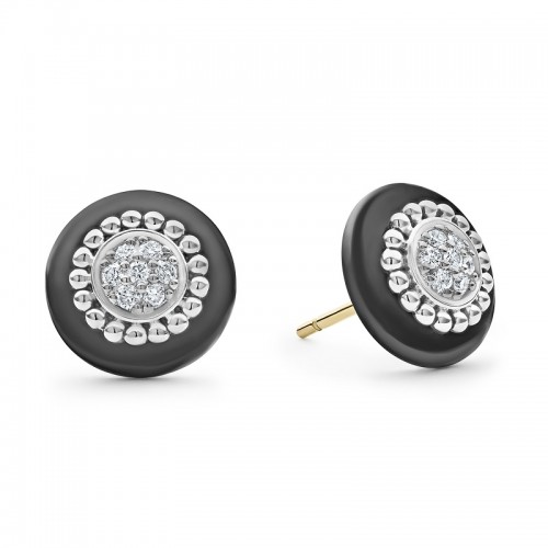 Lagos Black Caviar Ceramic Diamond Stud Earrings