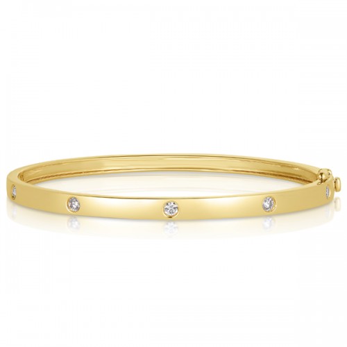 Polished Bangle with Diamonds in 14K Yellow Gold