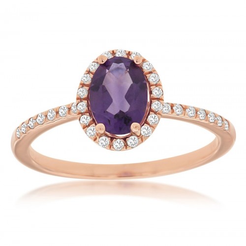 Oval Amethyst Ring with Halo in 14K Rose Gold