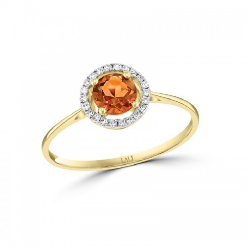 14Y Round Citrine Ring with Halo