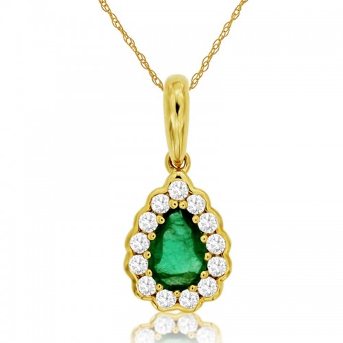 Pear Emerald Necklace with Diamond Halo