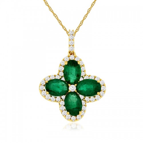 Emerald and Diamond Clover Necklace