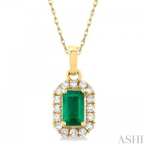 Ashi Emerald and Diamond Halo Pendant