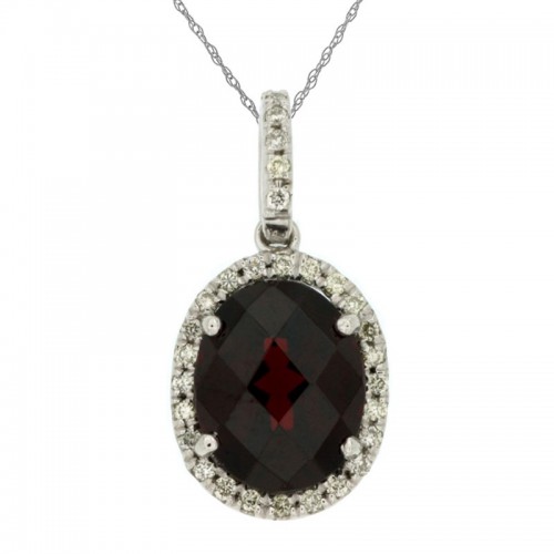Oval Garnet Necklace with Halo