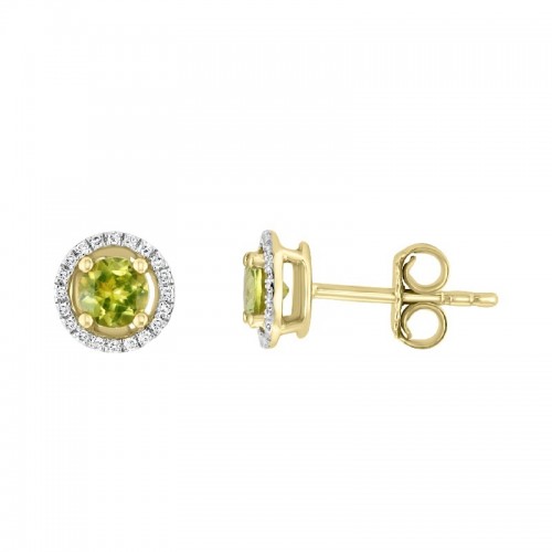 14Y Round Peridot Studs with Halo