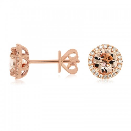 Morganite Studs with Halo in 14K Rose Gold