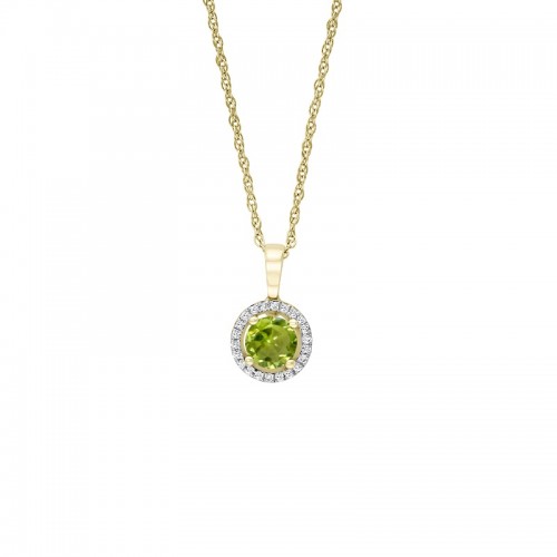 14Y Round Peridot Pendant with Halo