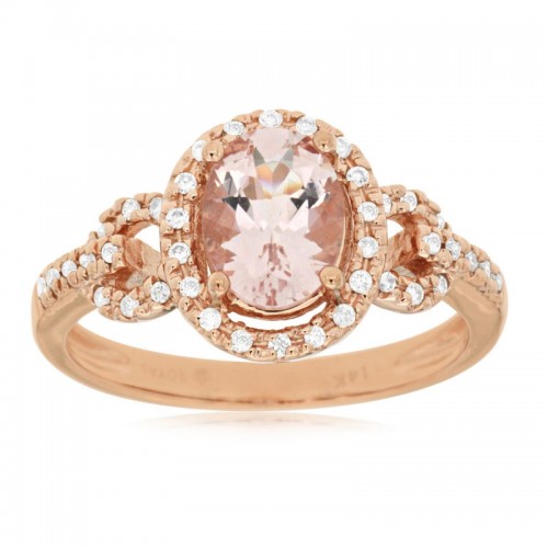 Oval Morganite Ring  with Diamond Halo and Accented Band